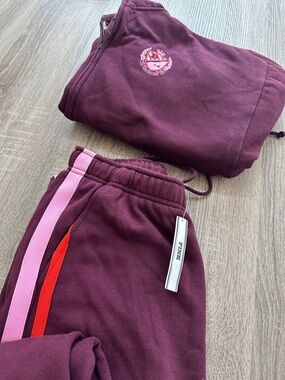 PINK Victoria's Secret Burgundy Joggers with Pink & Red Stripes